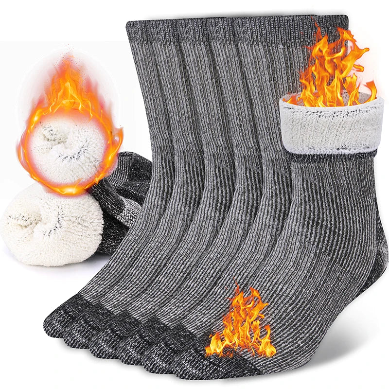 3 Pairs Merino Wool Crew Socks – Thick, Thermal & Winter-Ready