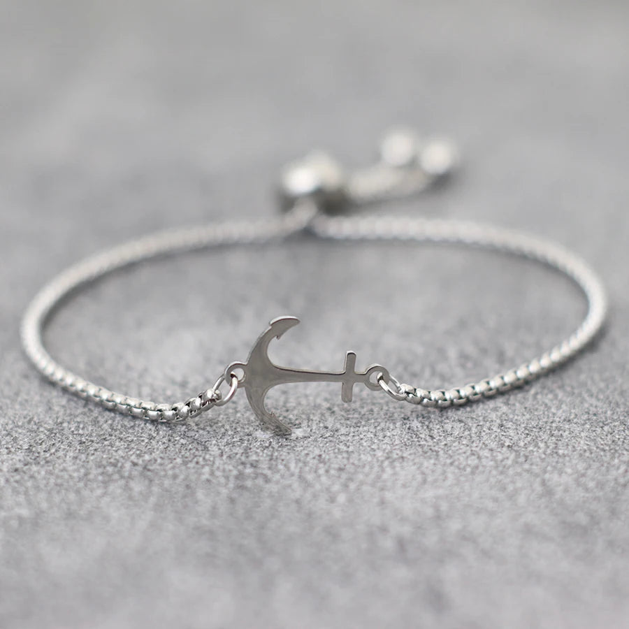 Men’s Stainless Steel Peace Symbol Anchor Bracelet – Adjustable Cuban Chain Link Gift