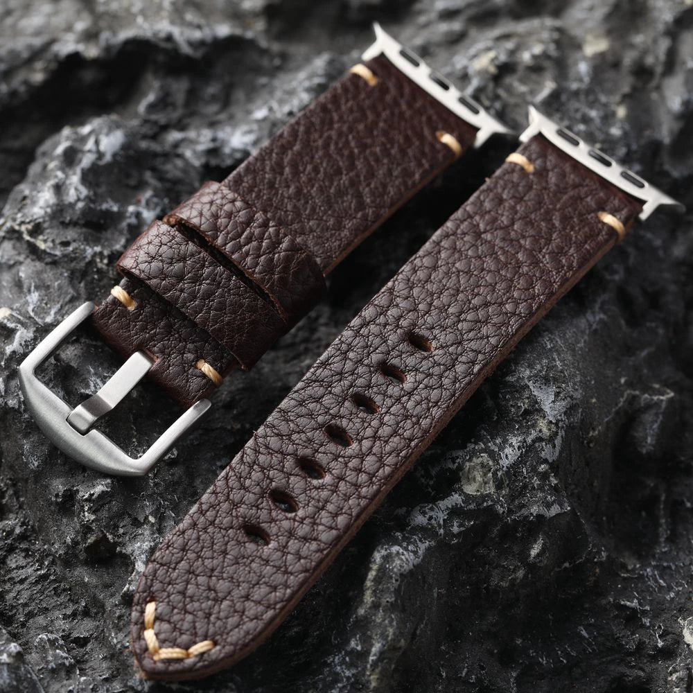 Handmade Italian Cowhide Leather Apple Watch Band – Ultra 2, S9, S8 – 49mm, 45mm – Soft Genuine Leather Strap for Men