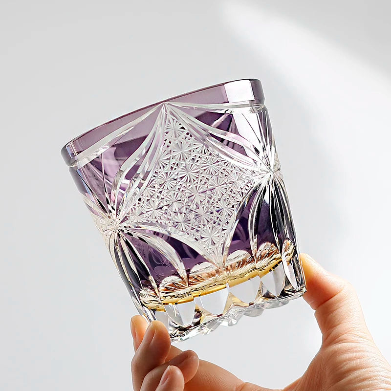 MGS Purple Butterfly Handmade Crystal Whiskey Glass