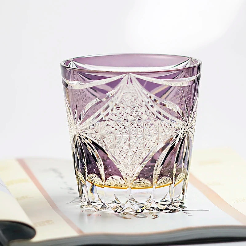 MGS Purple Butterfly Handmade Crystal Whiskey Glass