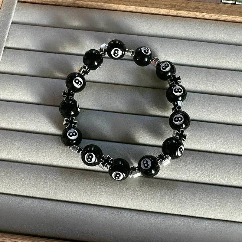 Billiard 8-Ball Beaded Bracelet in Black for Men