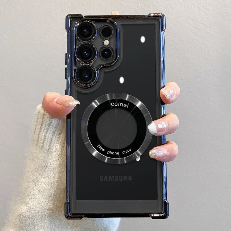 Luxury Magnetic Wireless Charging Case for Samsung S25 Ultra/Plus | Clear Lens Protection