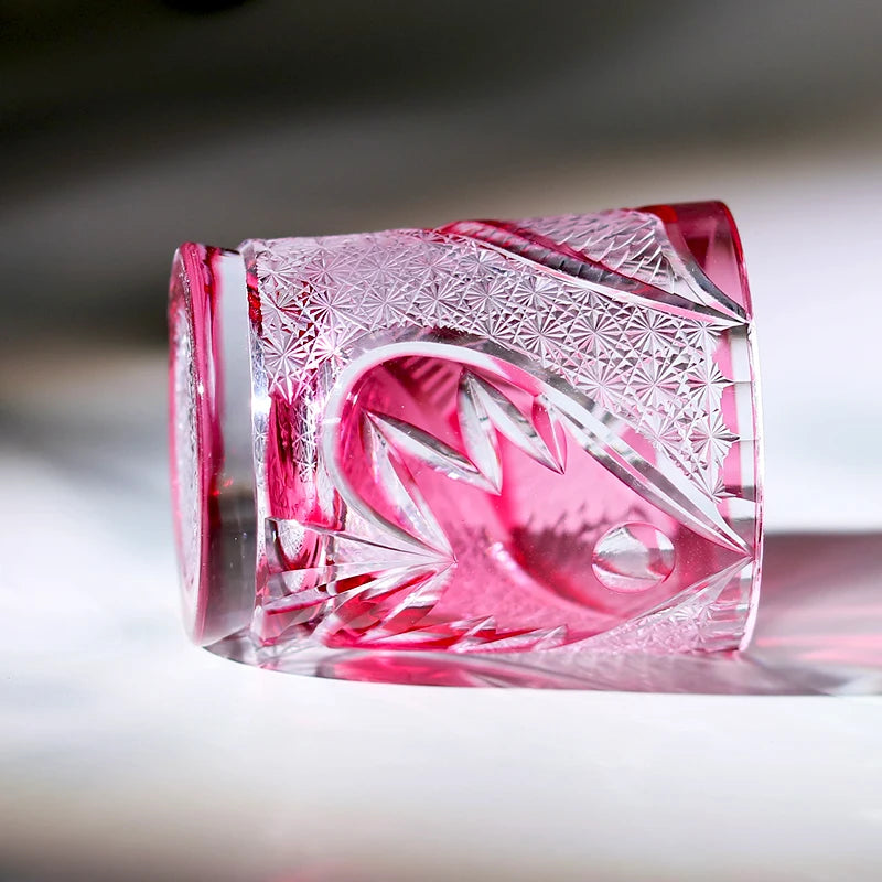 Edo Kiriko Hand-blown and Hand-carved Pink Crystal Owl Glass with Exquisite Gift Box And Precise Packaging