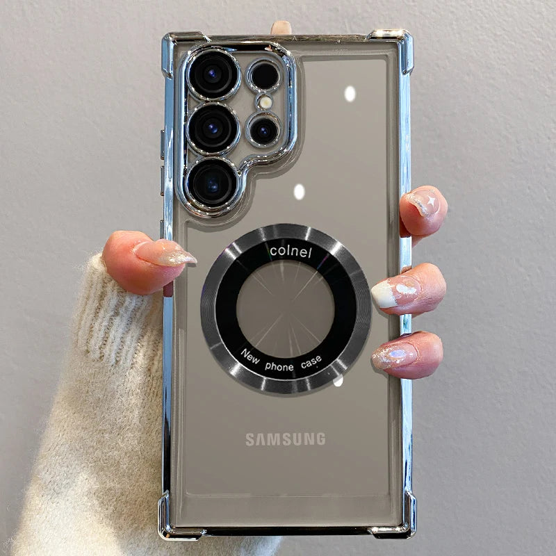 Luxury Magnetic Wireless Charging Case for Samsung S25 Ultra/Plus | Clear Lens Protection