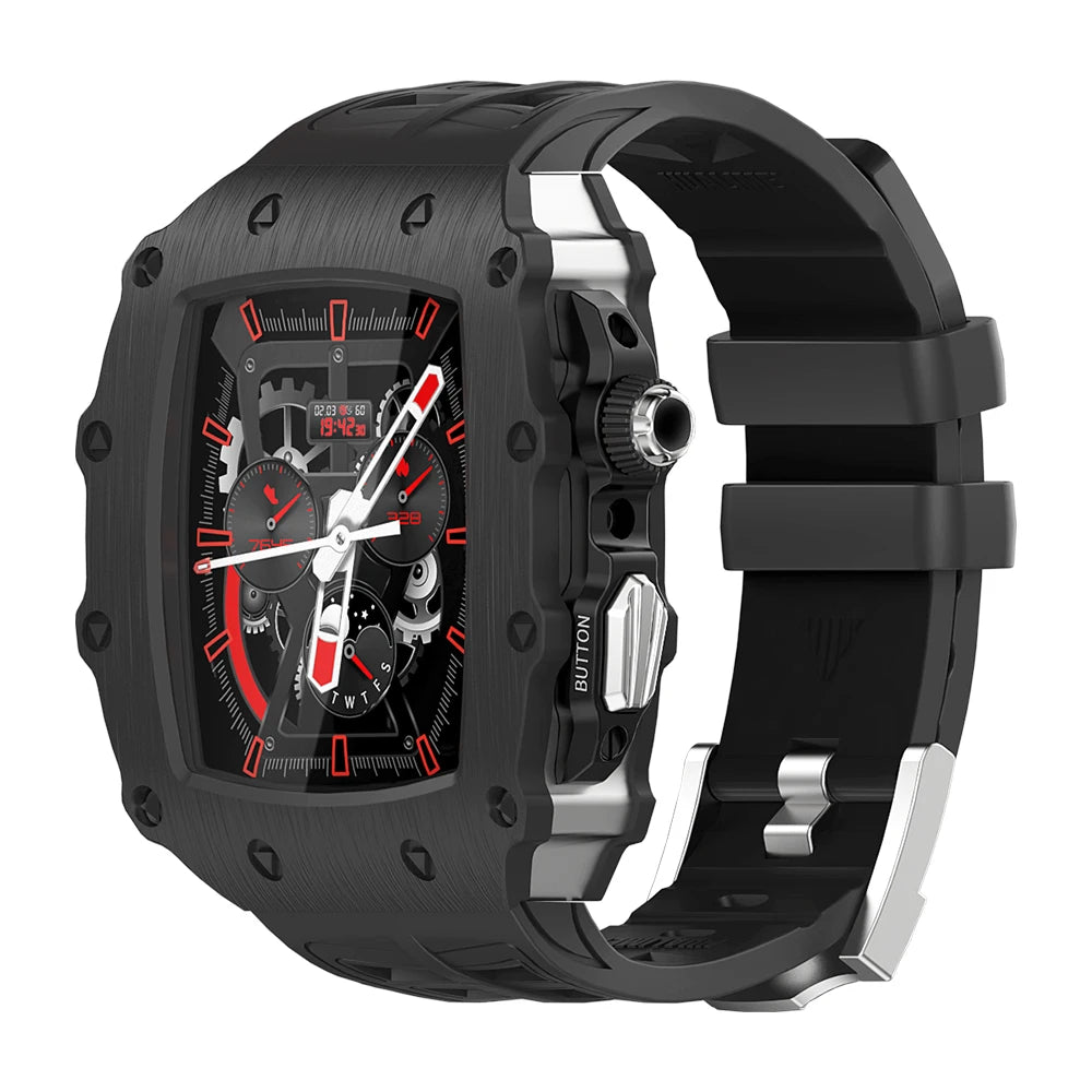 Luxury Modification Mod Kit for Apple Watch Band Case 8 7 45mm Metal Bezel Frame Fluorine Rubber Strap