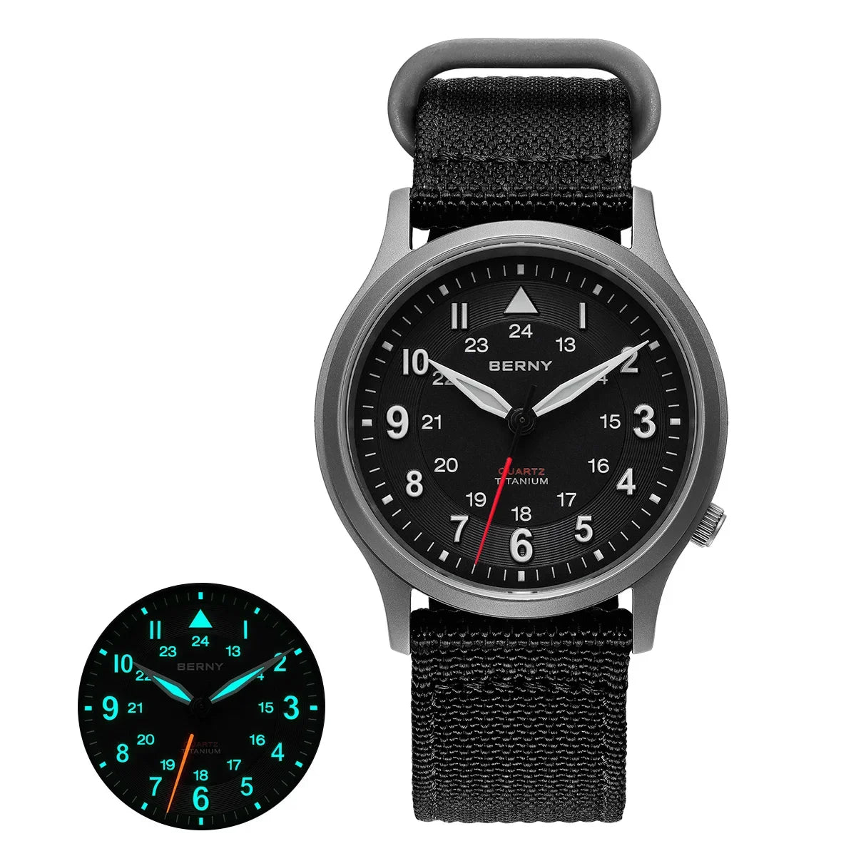 BERNY Men's Titanium Pilot Watch – Classic Field Quartz Wristwatch with Super Luminous Dial, Sapphire Crystal, 5ATM Water Resistant