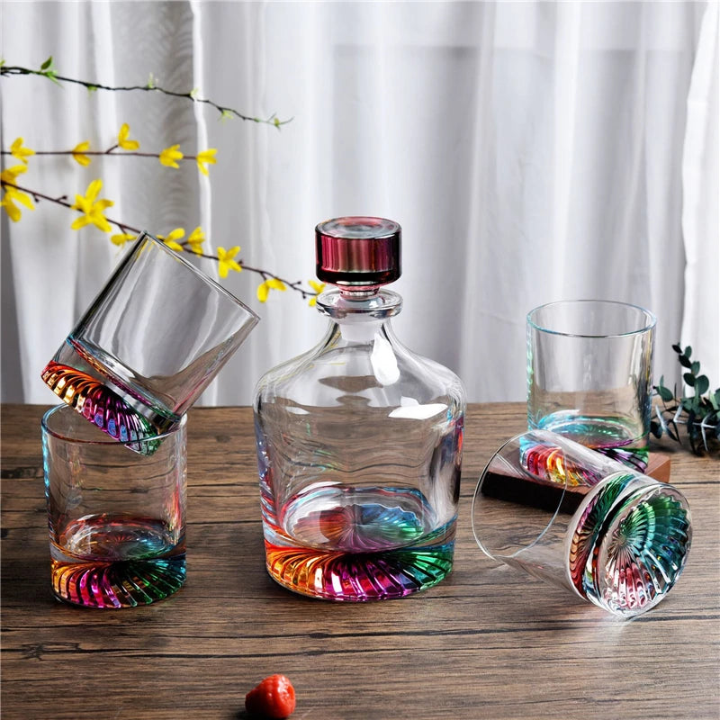 Neon Crystal Whiskey Decanter & Glass Set (4 pcs) – LED Glowing Bar Drinkware for Wine, Cocktails & Spirits