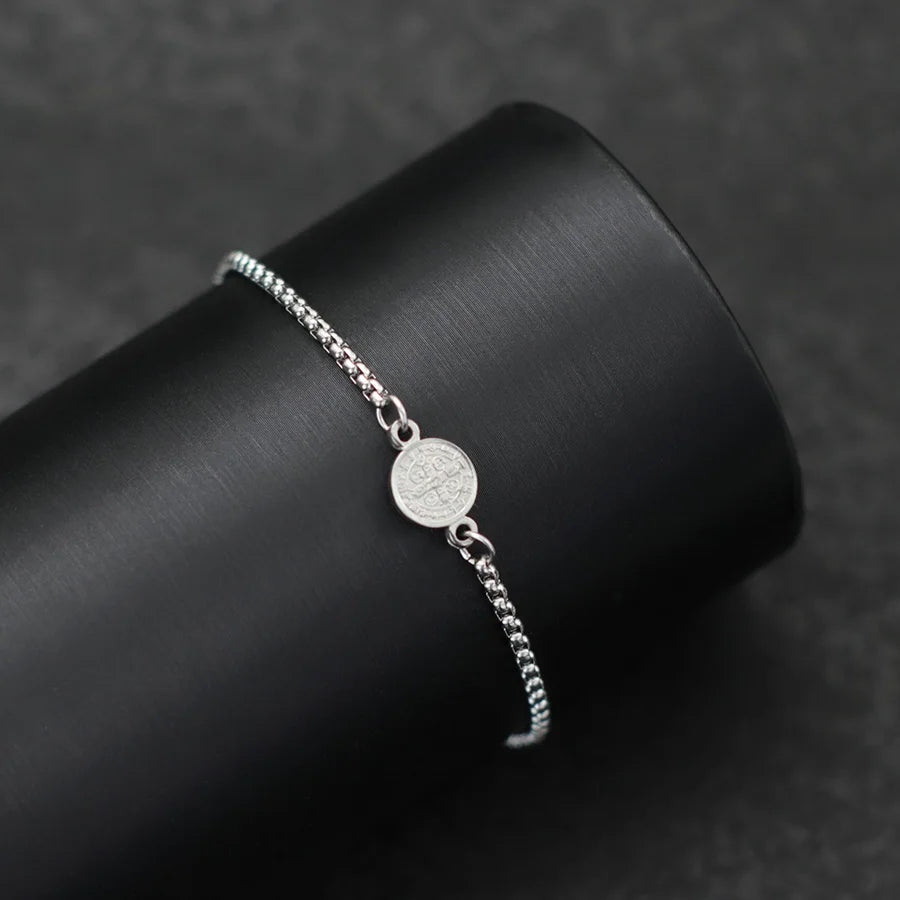 Men’s Stainless Steel Peace Symbol Anchor Bracelet – Adjustable Cuban Chain Link Gift