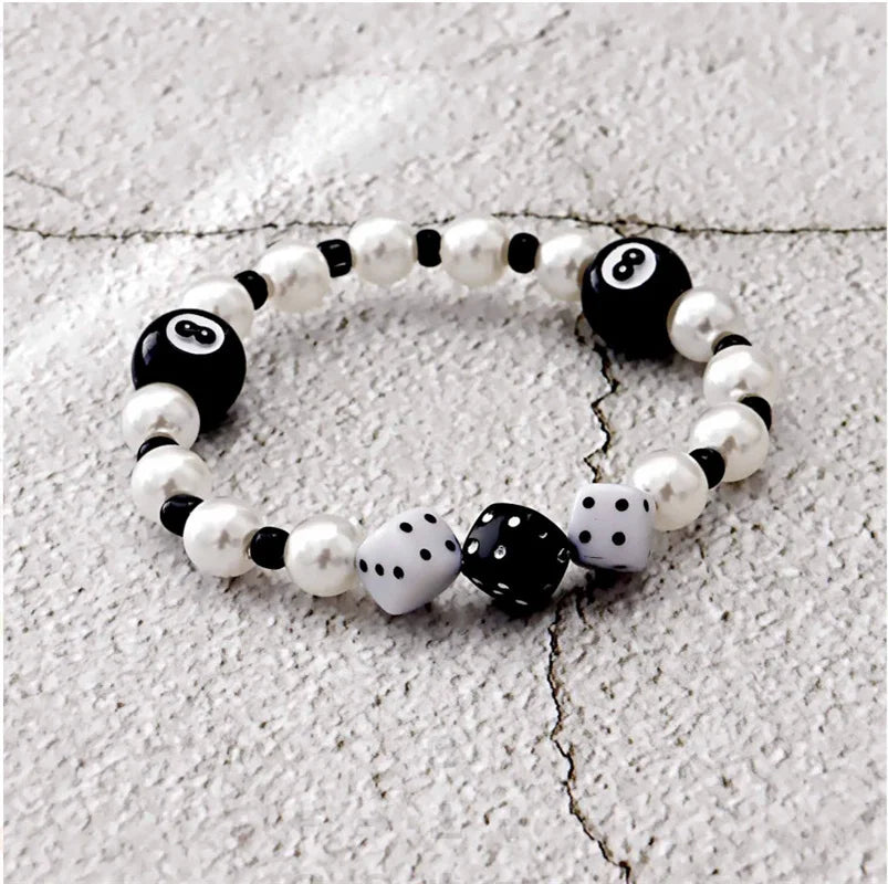 Billiard 8-Ball Beaded Bracelet in Black for Men