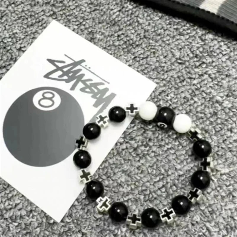 Billiard 8-Ball Beaded Bracelet in Black for Men