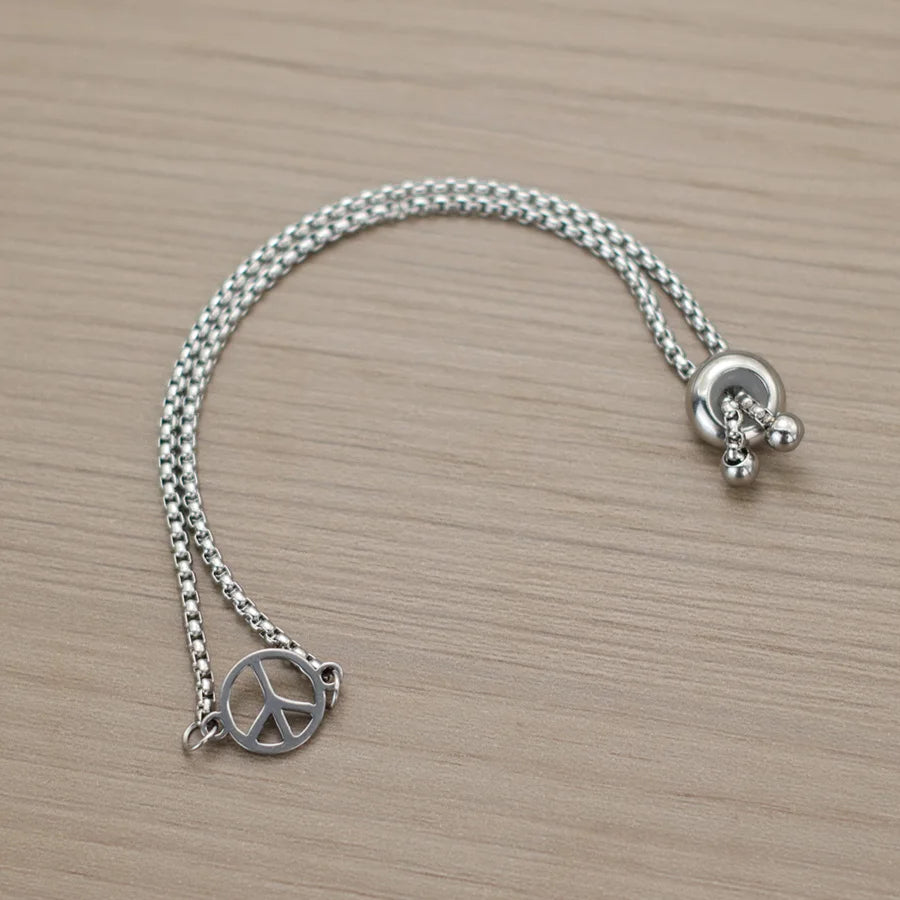 Men’s Stainless Steel Peace Symbol Anchor Bracelet – Adjustable Cuban Chain Link Gift