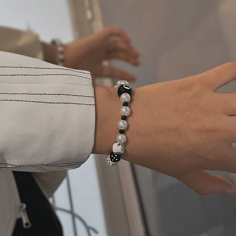 Billiard 8-Ball Beaded Bracelet in Black for Men