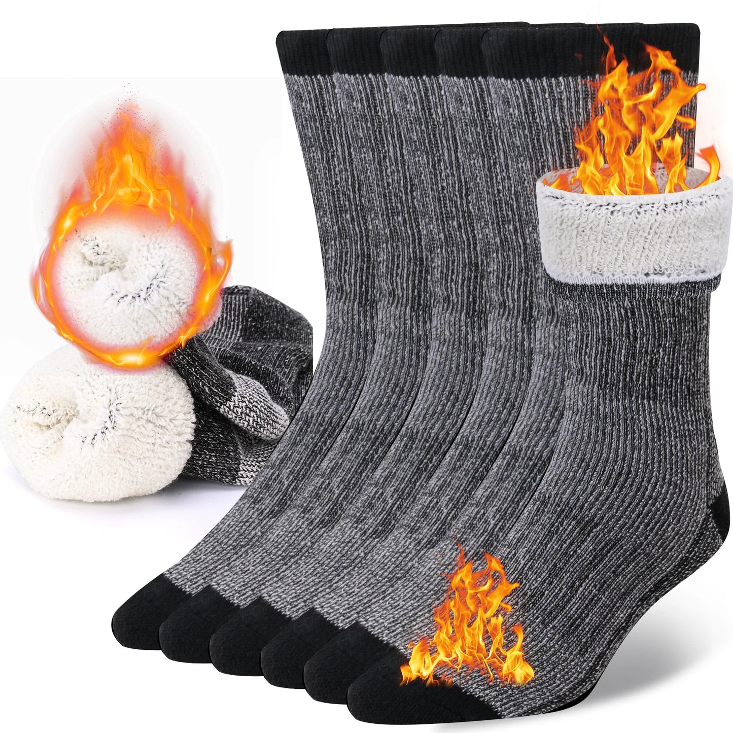 3 Pairs Merino Wool Crew Socks – Thick, Thermal & Winter-Ready