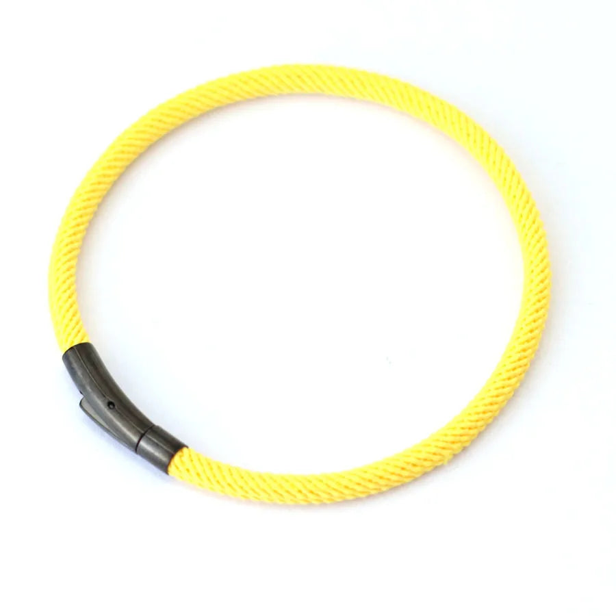 Minimalist Braided Fabric Bracelet with Secure Stainless Steel Snap Clasp Bangle, Custom Fit Yellow Woven Lucky Protection Jewelry Gift