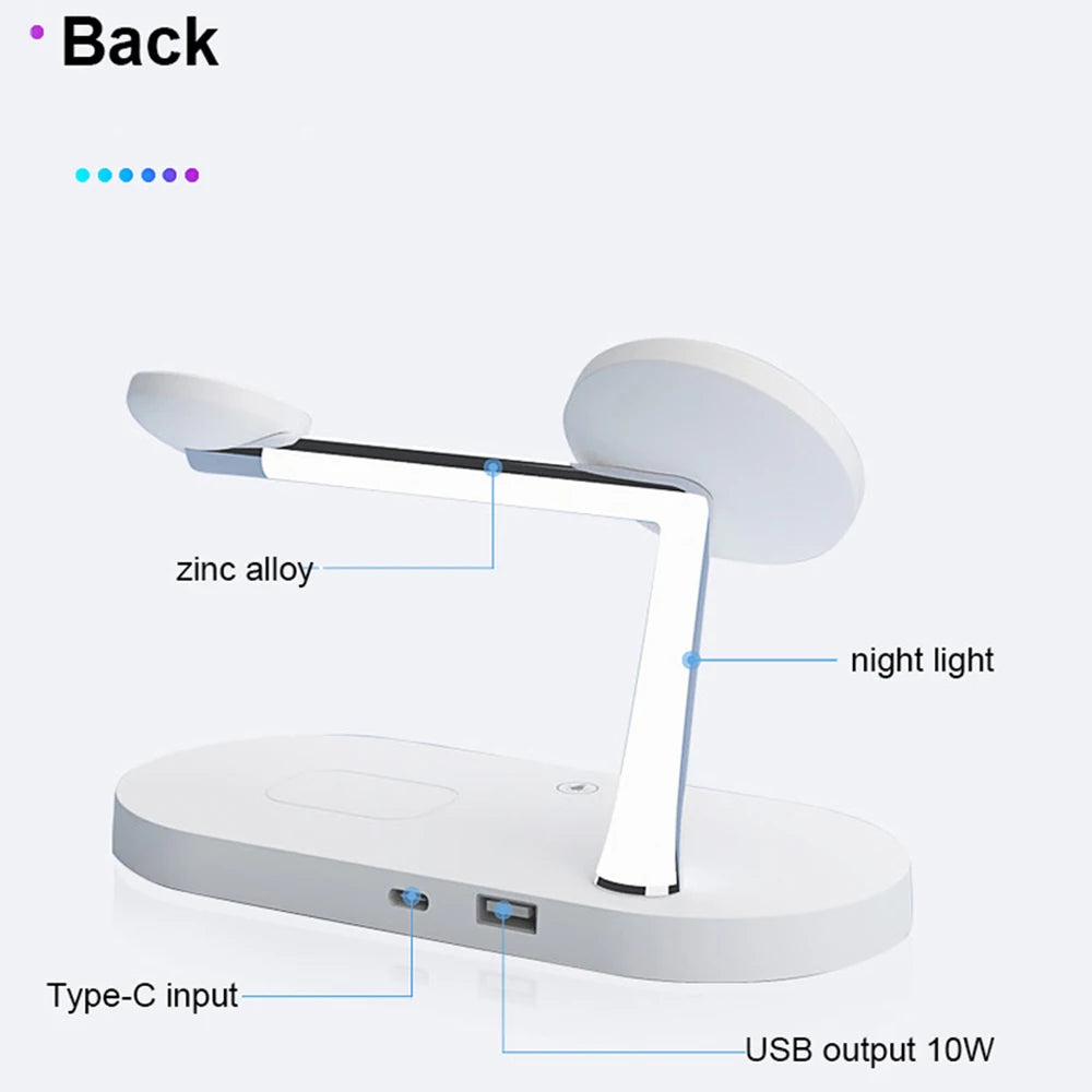 3-in-1 Magnetic Wireless Charger Stand for iPhone 12-15, Apple Watch 5-9, AirPods Pro – Fast Charging Station with LED Light