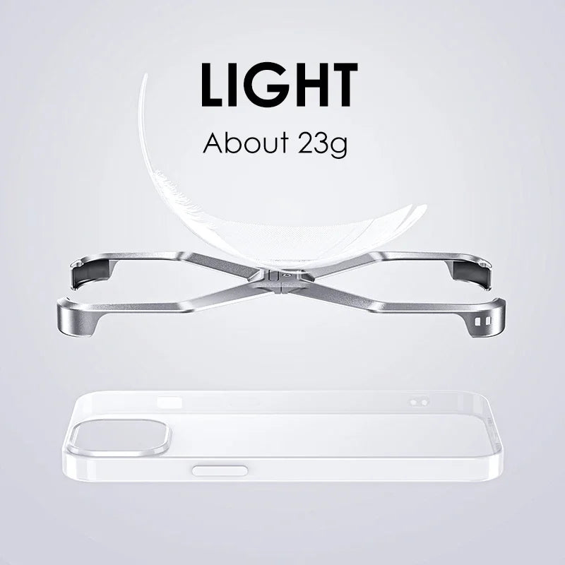 Metal Rimless Phone Case for iPhone 13, 14, 15, 16 Pro Max – Heat Dissipating Aluminum Armor Cover