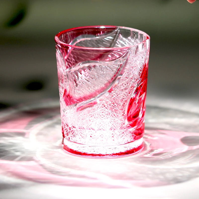 Edo Kiriko Hand-blown and Hand-carved Pink Crystal Owl Glass with Exquisite Gift Box And Precise Packaging