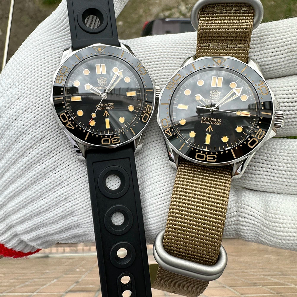 STEELDIVE SD1957 Automatic Dive Watch β 42mm Vintage Bezel, Green Luminous, Sapphire Glass, 200M Waterproof