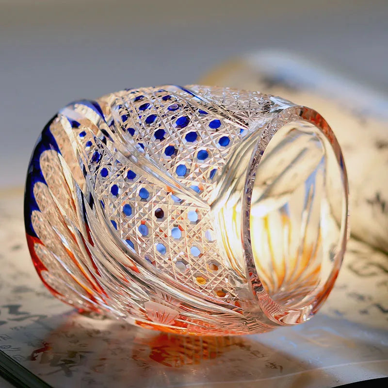 Japanese Edo Kiriko Goldfish Design Pure Hand-carved Whisky Glass With Exquisite Package