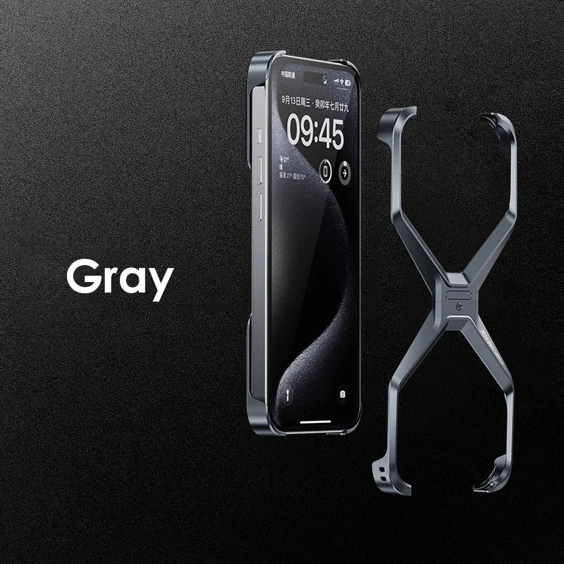 Metal Rimless Phone Case for iPhone 13, 14, 15, 16 Pro Max – Heat Dissipating Aluminum Armor Cover