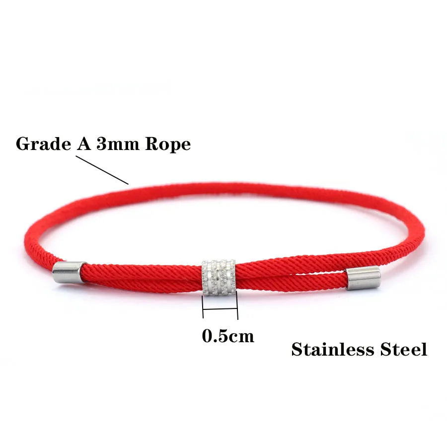 Stylish 3mm Thin Rope Bracelet for Men & Women – Grade A Lucky Red Thread with Unfading Stainless Steel Charm – Friendship Bracelet Gift