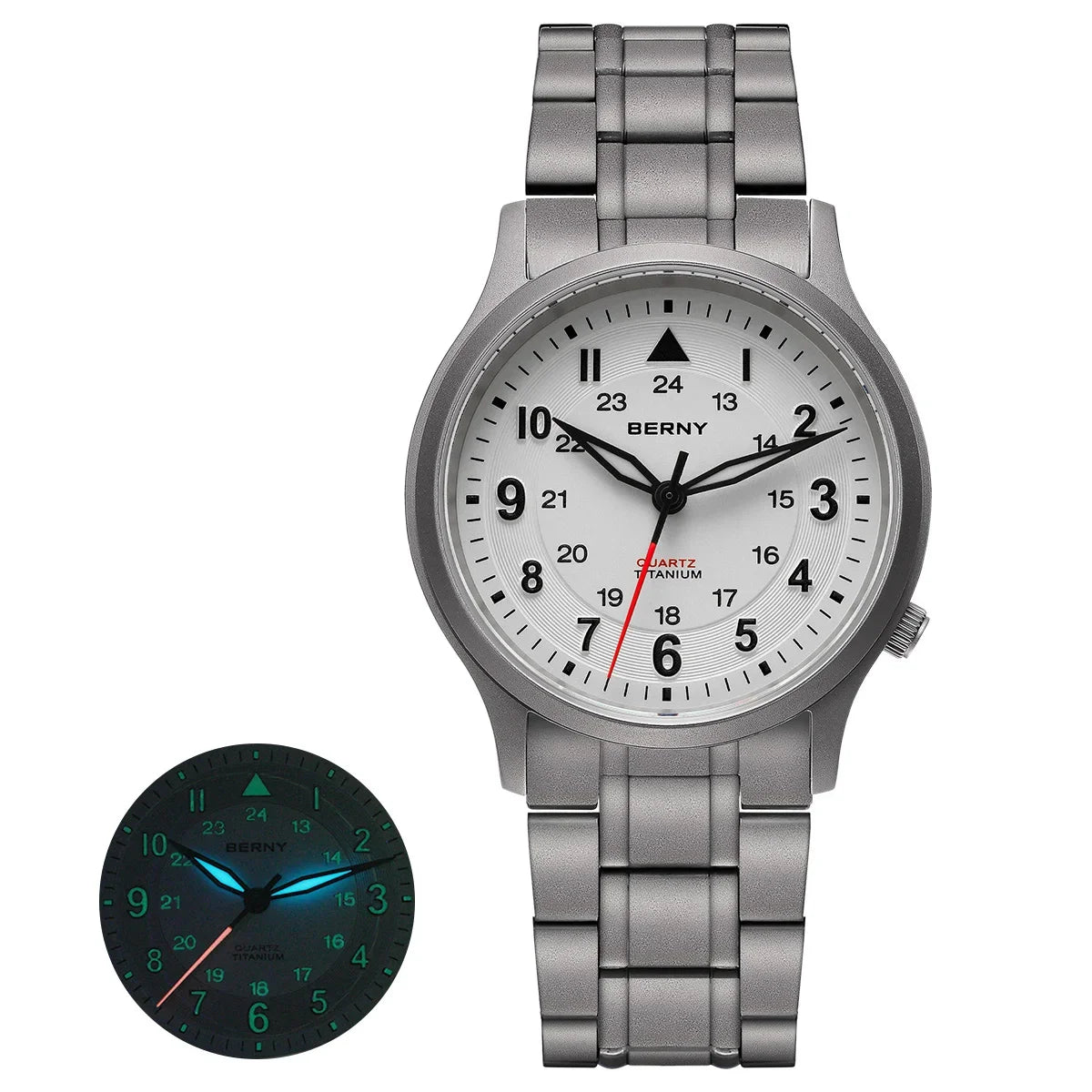 BERNY Men's Titanium Pilot Watch – Classic Field Quartz Wristwatch with Super Luminous Dial, Sapphire Crystal, 5ATM Water Resistant