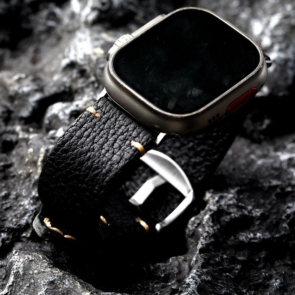 Handmade Italian Cowhide Leather Apple Watch Band – Ultra 2, S9, S8 – 49mm, 45mm – Soft Genuine Leather Strap for Men