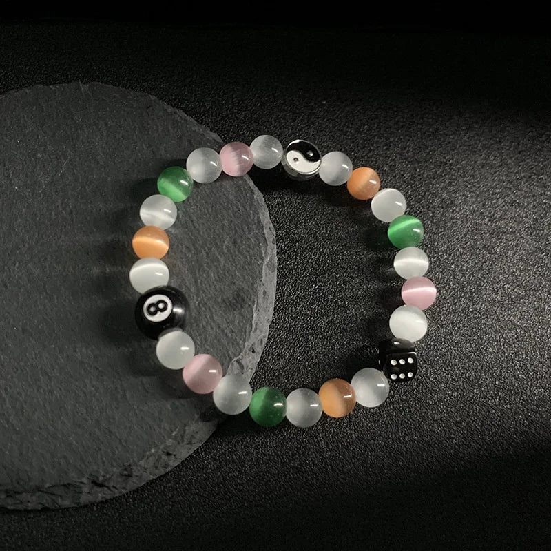 Billiard 8-Ball Beaded Bracelet in Black for Men