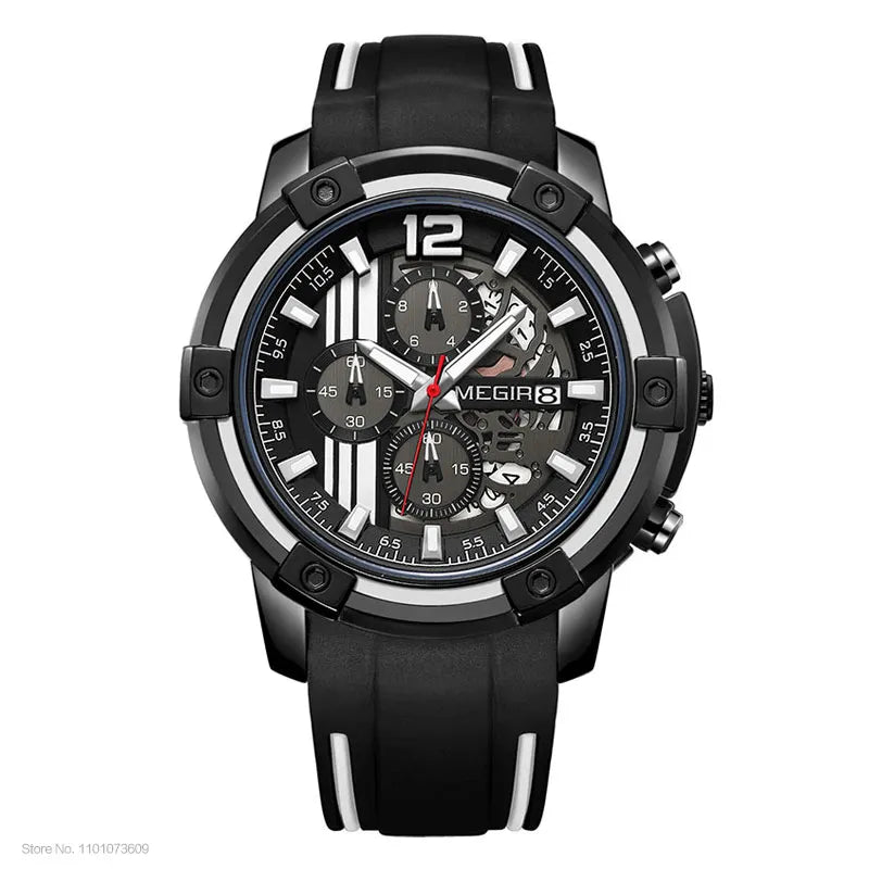 Original MEGIR Men's Black Silicone Strap Quartz Chronograph Sports Wristwatch - Man Gifts Shop