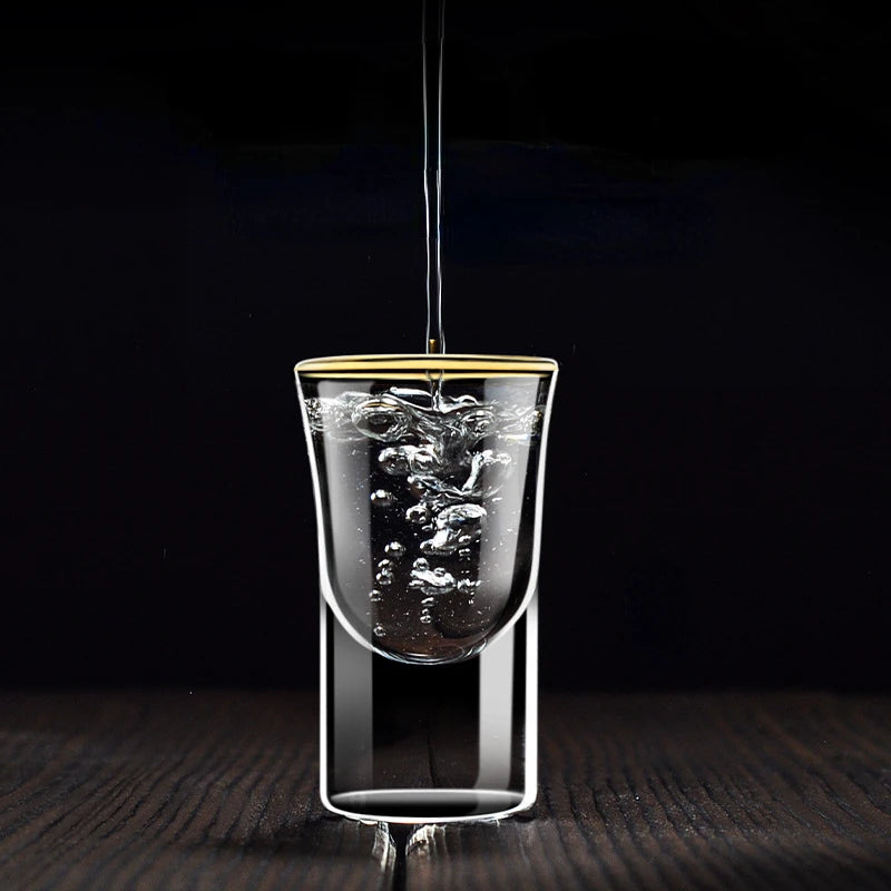 6-Piece Gold Rim Shot Glass Set β Elegant Glass Cups for Spirits & Baijiu