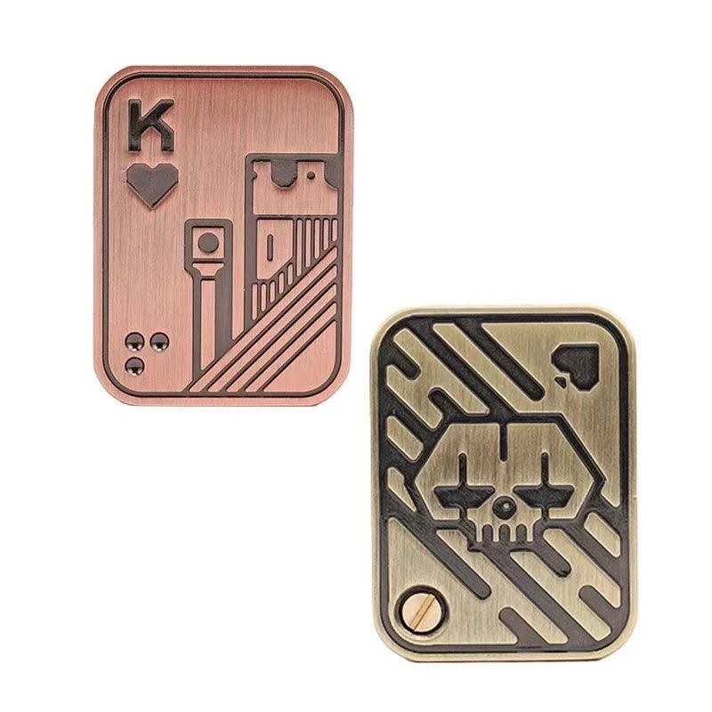 Metal Card Fidget Slider – Stress Relief EDC Push Toy for Adults, Poker & Spin Top Gift