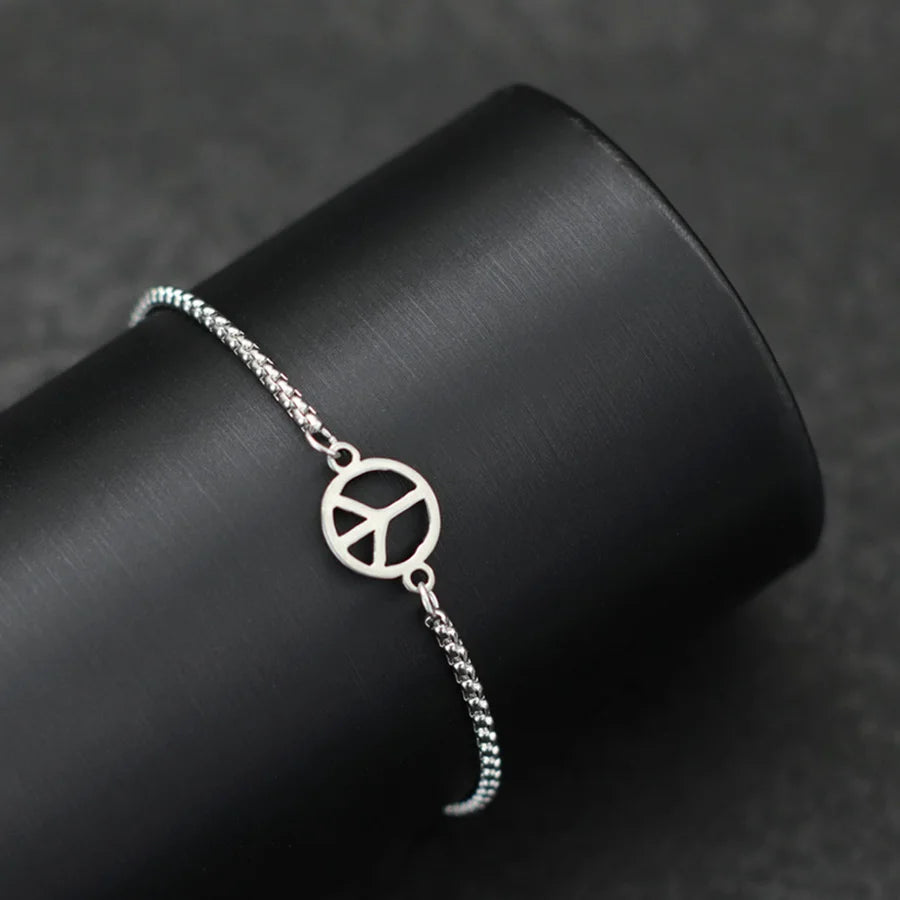 Men’s Stainless Steel Peace Symbol Anchor Bracelet – Adjustable Cuban Chain Link Gift