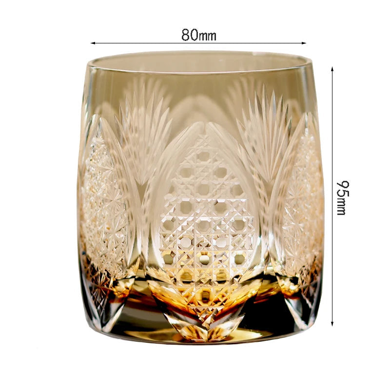 Edo Kiriko Whiskey Glass 310ml Amber Grey with Gift Box – Handcrafted Japanese Cut Glass for Bourbon, Scotch & Cocktails