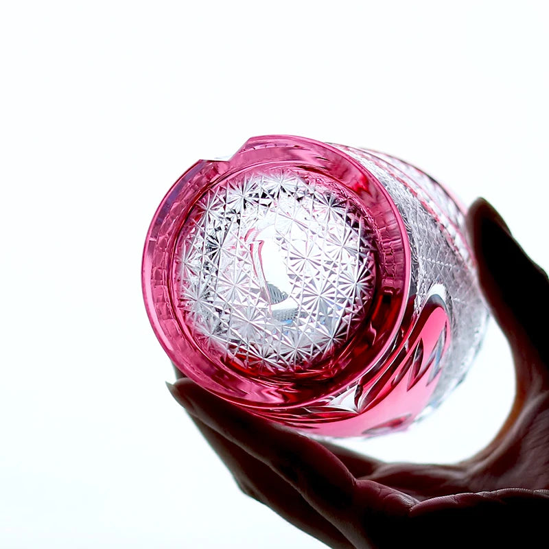 Edo Kiriko Hand-blown and Hand-carved Pink Crystal Owl Glass with Exquisite Gift Box And Precise Packaging