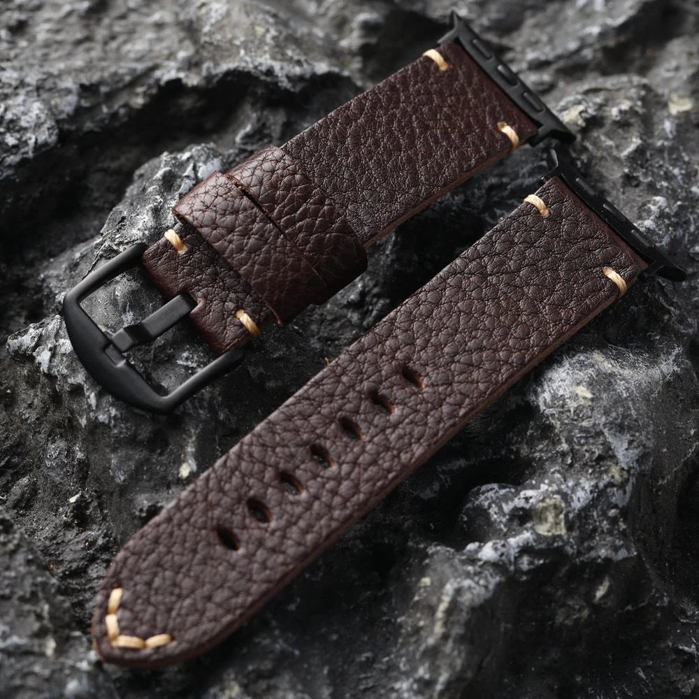 Handmade Italian Cowhide Leather Apple Watch Band – Ultra 2, S9, S8 – 49mm, 45mm – Soft Genuine Leather Strap for Men