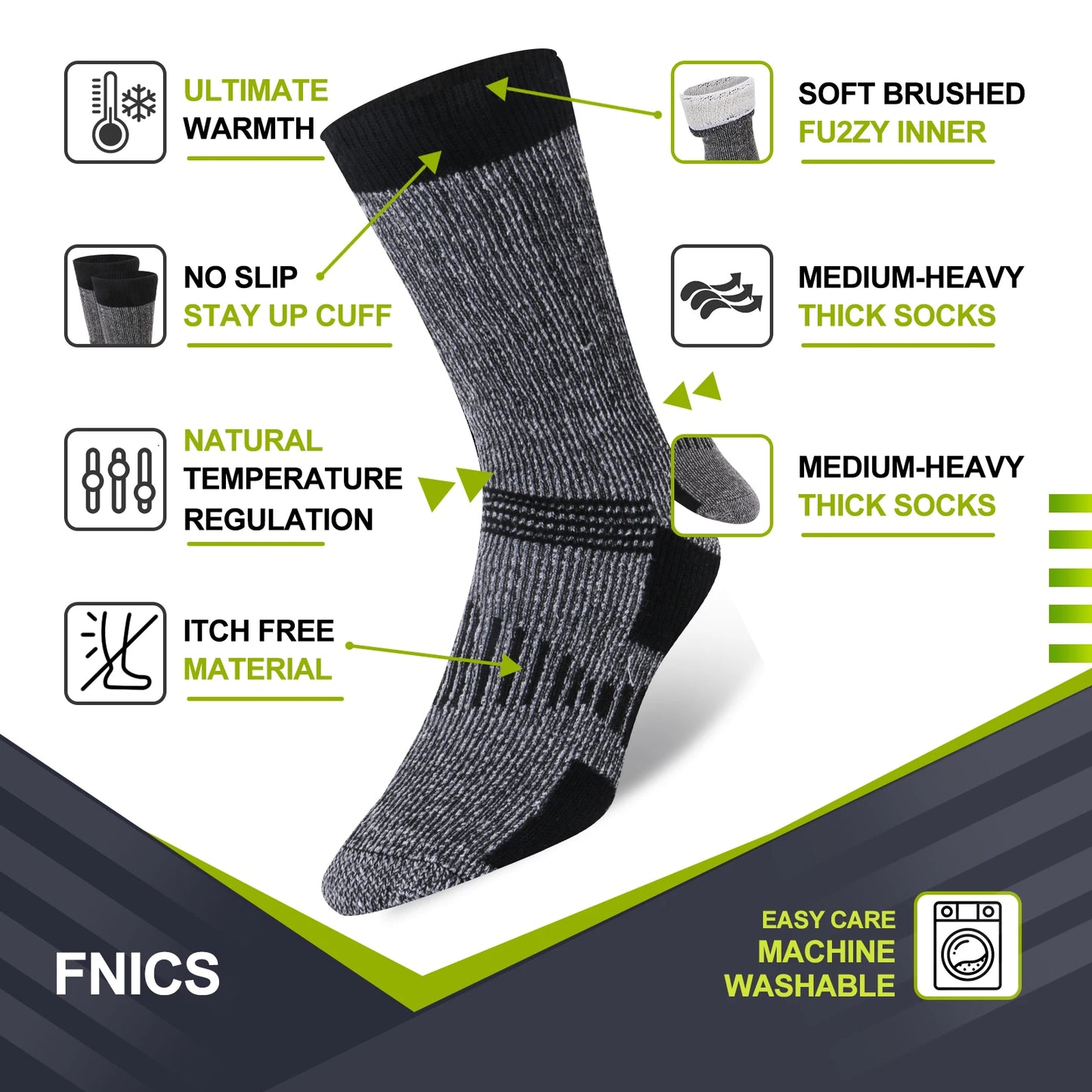 3 Pairs Merino Wool Crew Socks – Thick, Thermal & Winter-Ready