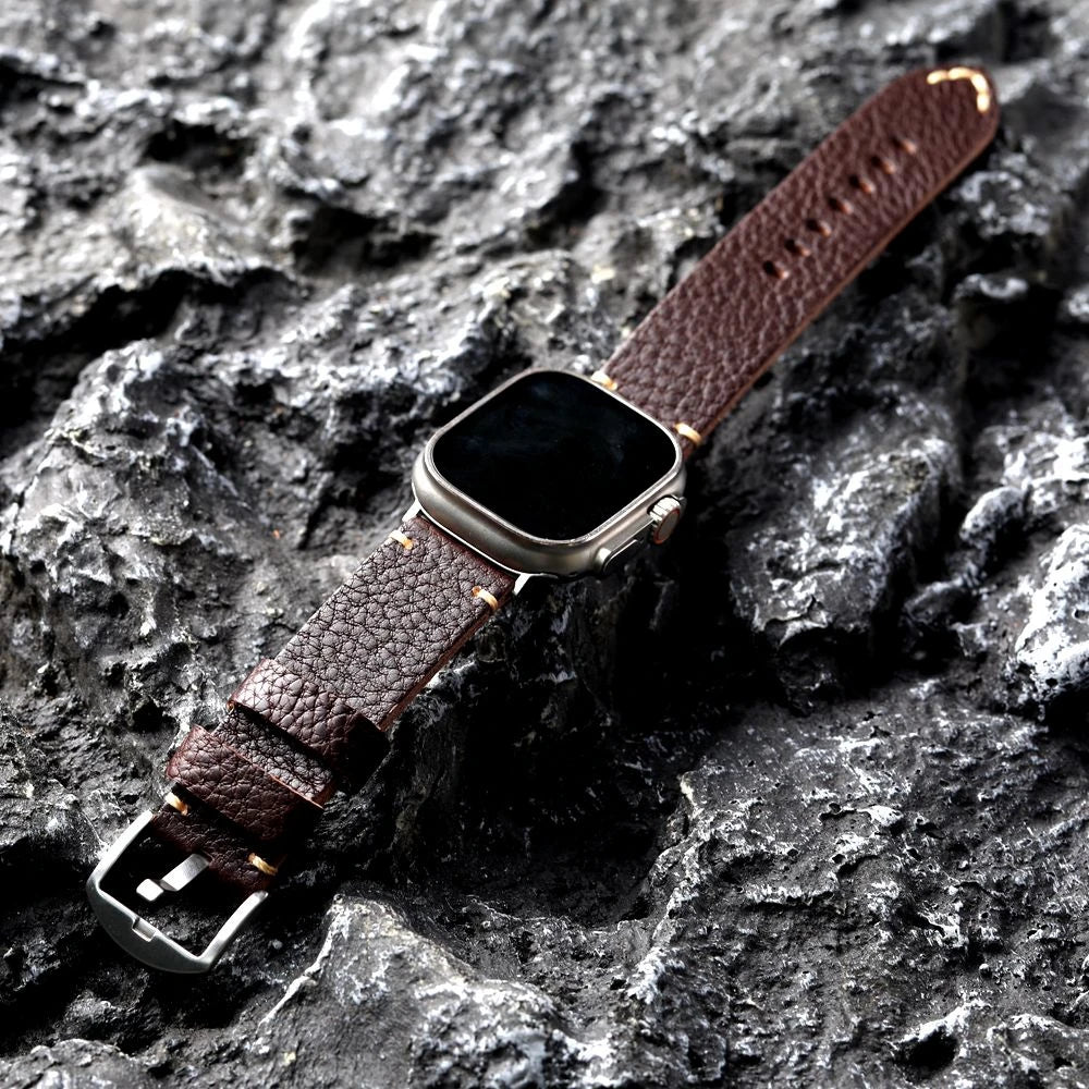 Handmade Italian Cowhide Leather Apple Watch Band – Ultra 2, S9, S8 – 49mm, 45mm – Soft Genuine Leather Strap for Men