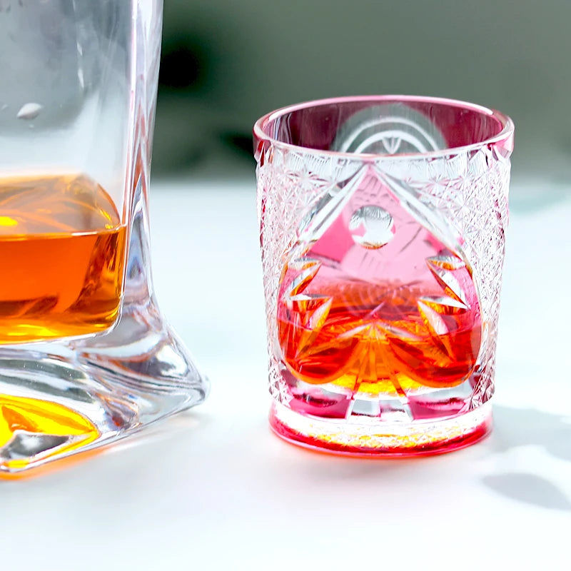 Edo Kiriko Hand-blown and Hand-carved Pink Crystal Owl Glass with Exquisite Gift Box And Precise Packaging