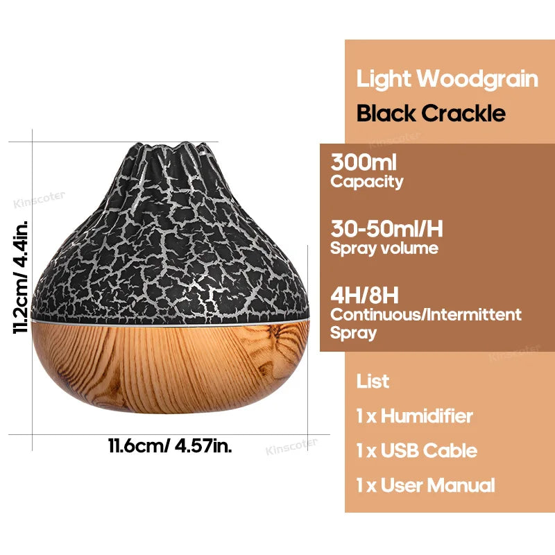 Original Kinscoter 300ML Volcano Air Humidifier – USB Mist Diffuser with 7-Color Light