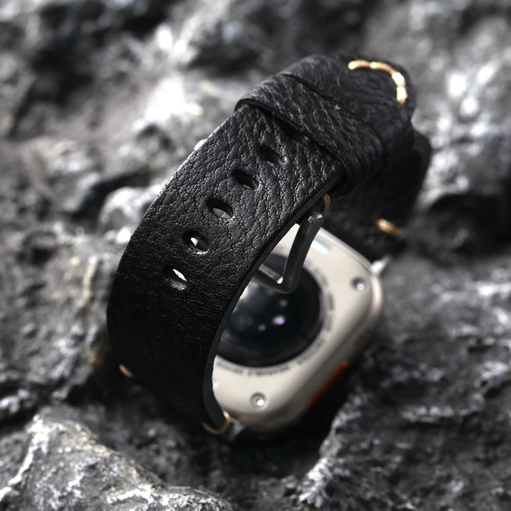 Handmade Italian Cowhide Leather Apple Watch Band – Ultra 2, S9, S8 – 49mm, 45mm – Soft Genuine Leather Strap for Men