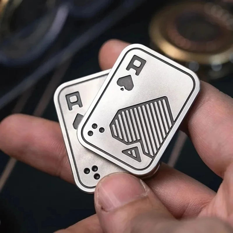 Metal Card Fidget Slider – Stress Relief EDC Push Toy for Adults, Poker & Spin Top Gift