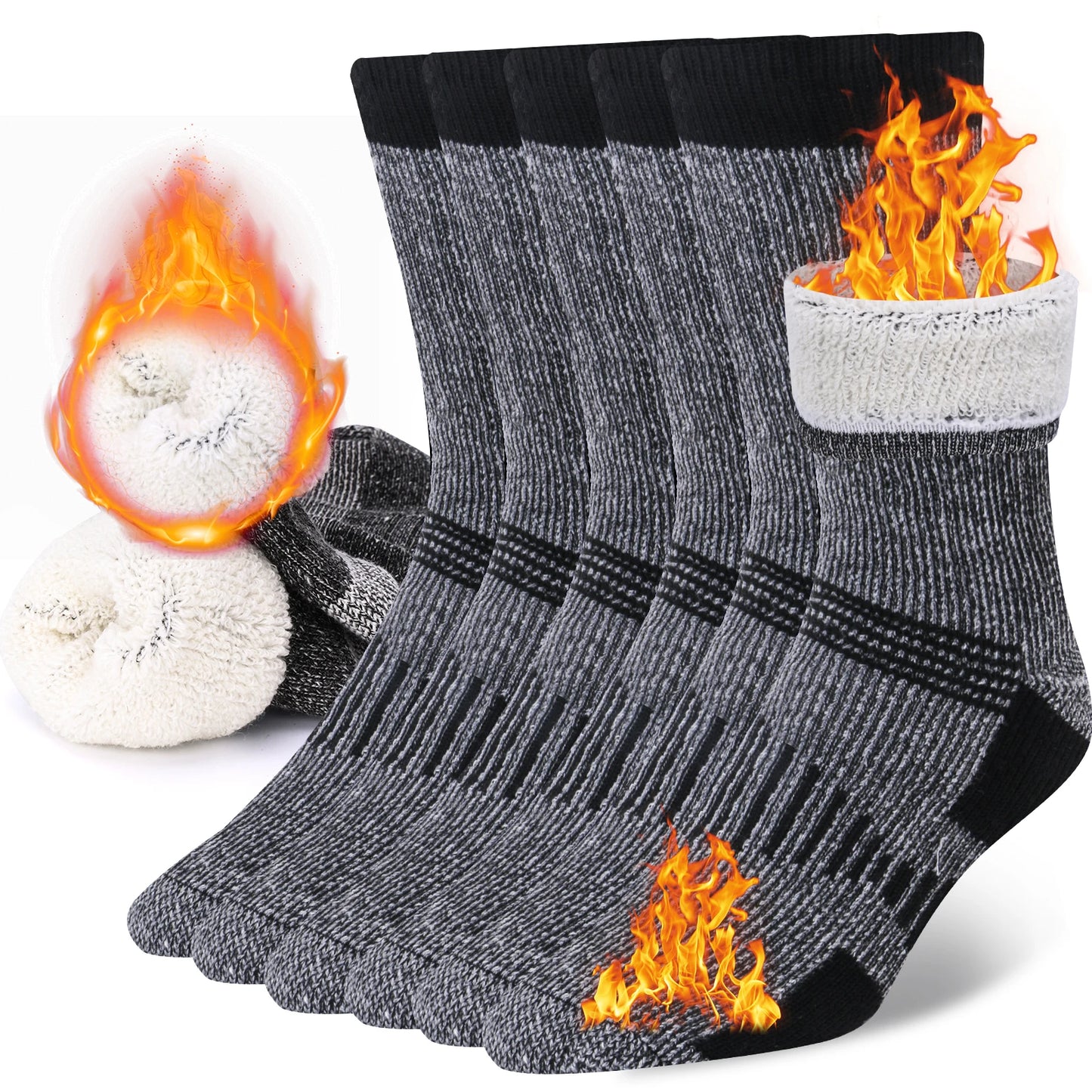 3 Pairs Merino Wool Crew Socks – Thick, Thermal & Winter-Ready