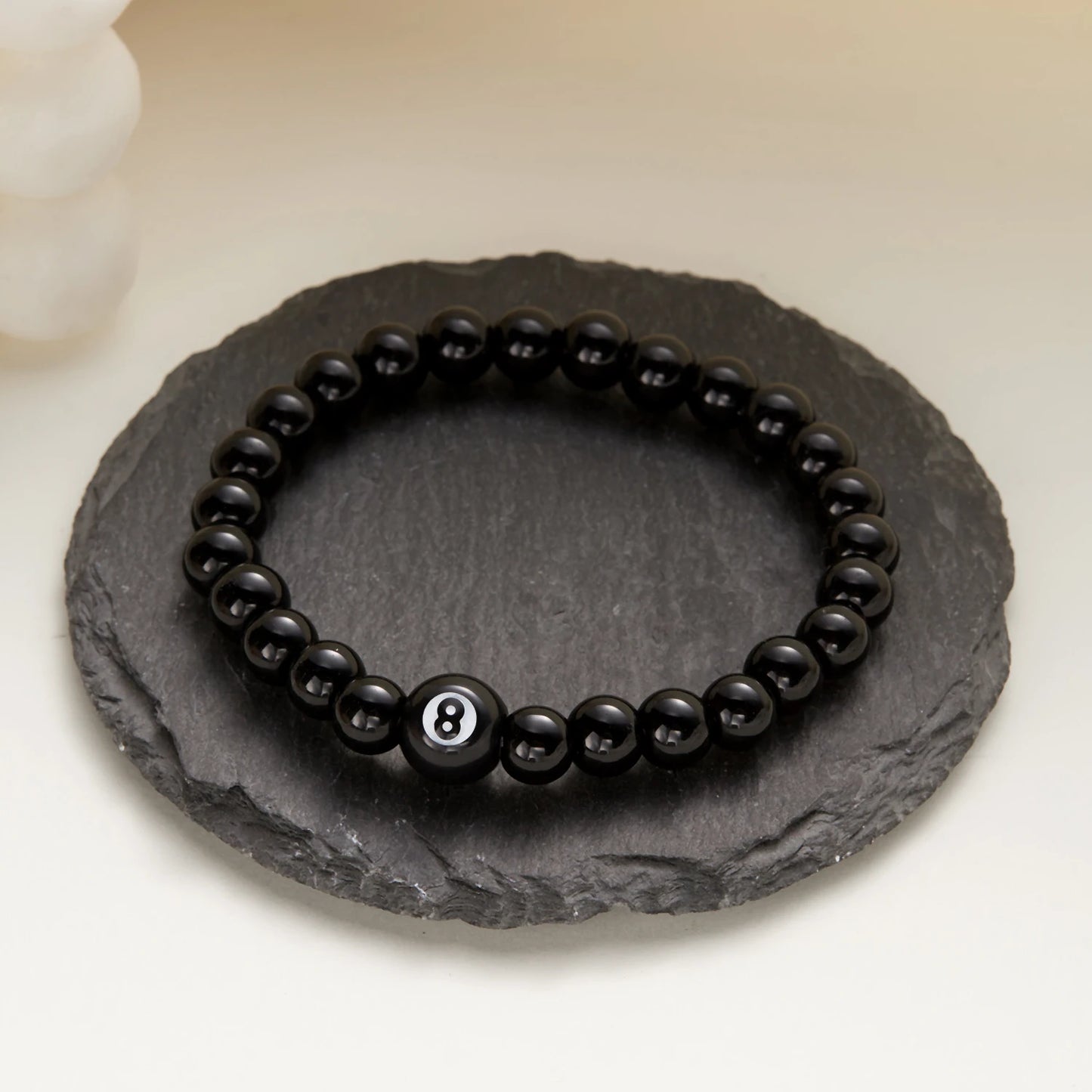 Billiard 8-Ball Beaded Bracelet in Black for Men