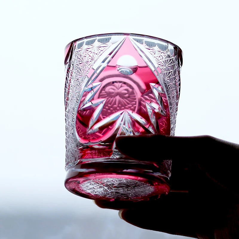 Edo Kiriko Hand-blown and Hand-carved Pink Crystal Owl Glass with Exquisite Gift Box And Precise Packaging