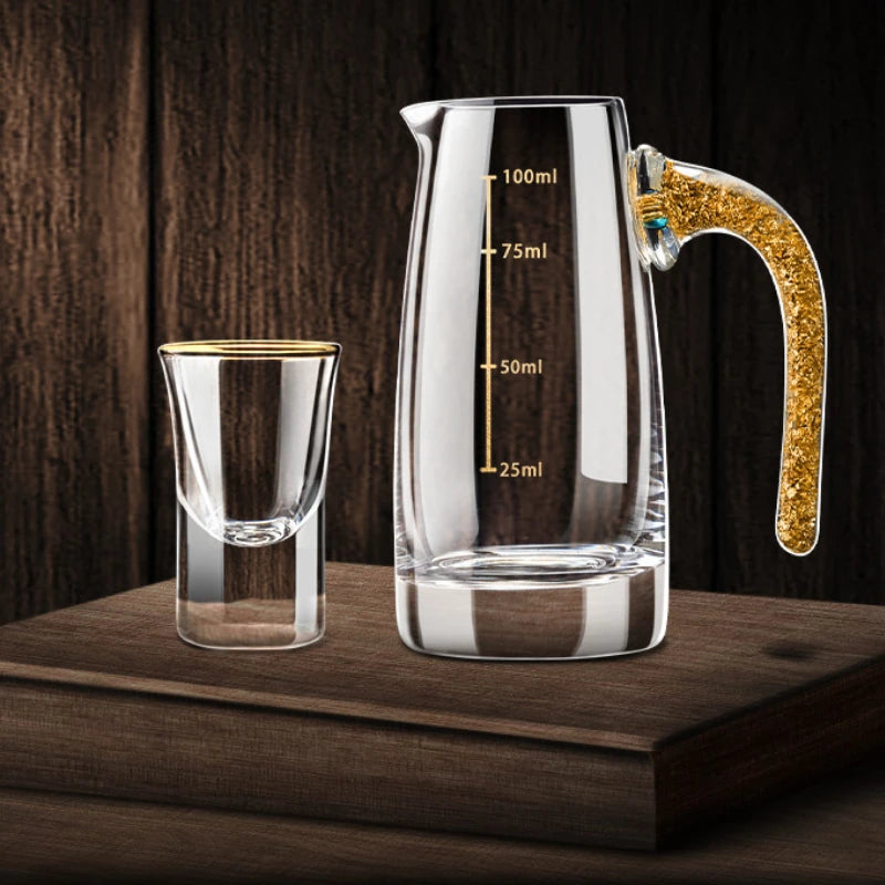 6-Piece Gold Rim Shot Glass Set β Elegant Glass Cups for Spirits & Baijiu