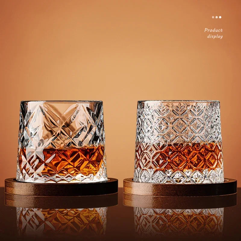 Crystal Base Tumbler: MGS Rotating Whiskey Glass - Elegant Drinkware for Home and Bar - Man Gifts Shop