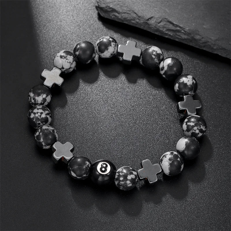 Billiard 8-Ball Beaded Bracelet in Black for Men