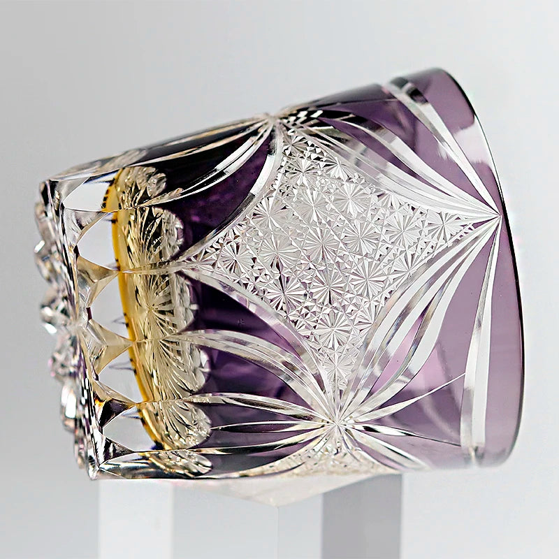 MGS Purple Butterfly Handmade Crystal Whiskey Glass