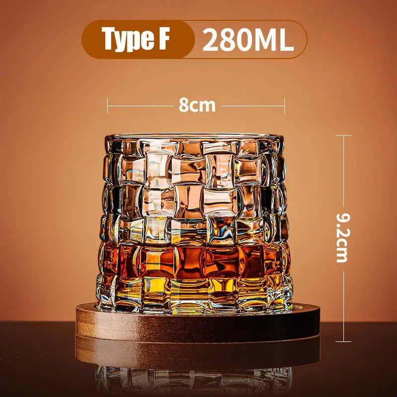 Crystal Base Tumbler: MGS Rotating Whiskey Glass - Elegant Drinkware for Home and Bar - Man Gifts Shop